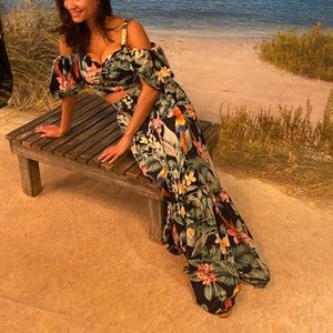 Tropical Moment Maxi Skirt Set - Navy/Multi